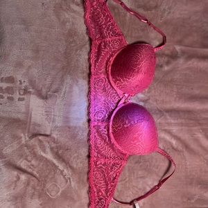 Pink lace push up bra